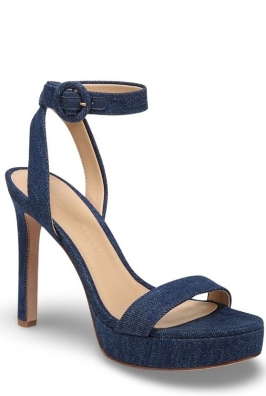 Veronica Beard Darcelle ankle strap blue jeans heels 7.5 New
